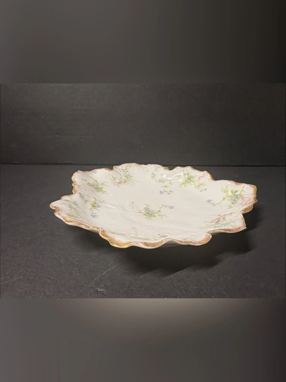 Antique Haviland&Co Limoges Blue Floral 6” Bon-Bon Dish Victorian Cottage Core